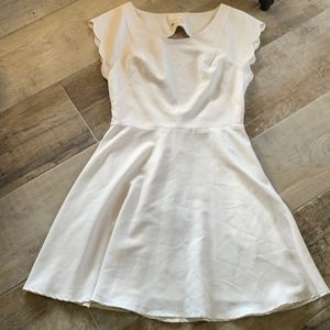 Anthropologie Pins & Needles Off White Scalloped Cap Sleeve Skater Flare Dress 2